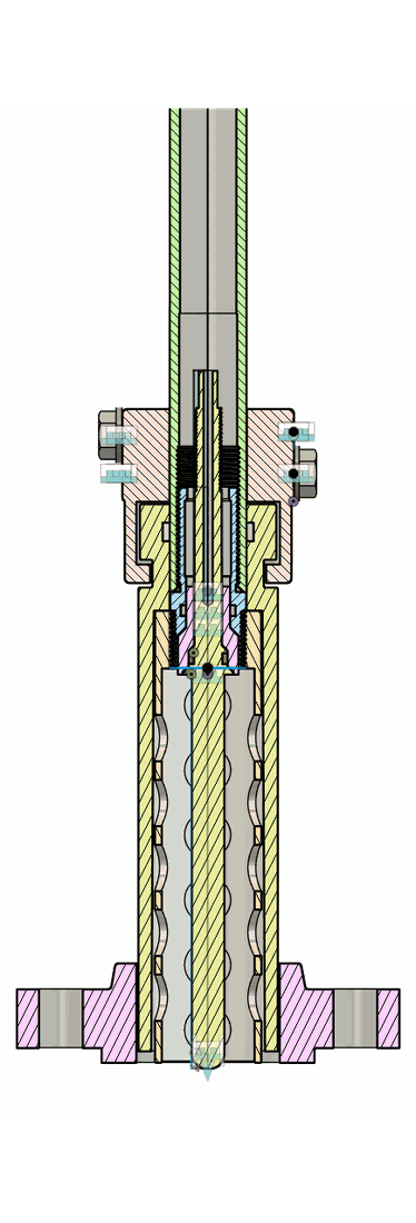 NG-600-RF assembly, section through the gland housing with the probe tip retained