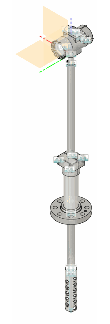NG-600-RF general arrangement with electronics enclosure, gland and probe tip