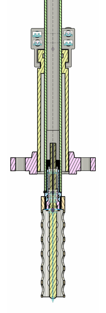NG-600-RF assembly, section detail at the flange and probe tip